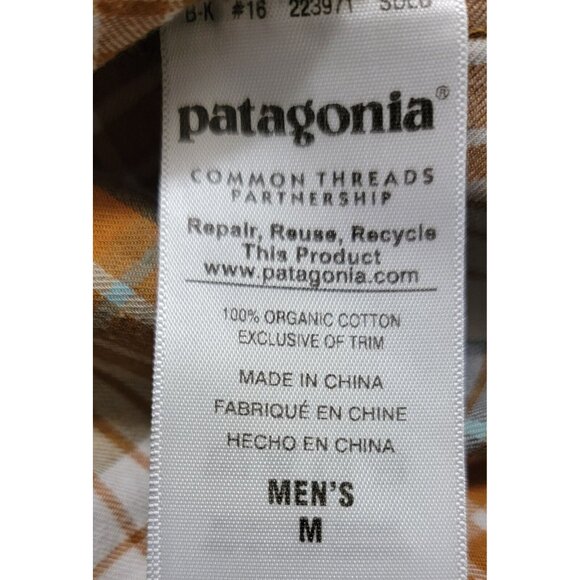 Patagonia Mens Brown Plaid Button Up Shirt Long Sleeve Collared Organic Cotton M - Picture 5 of 8